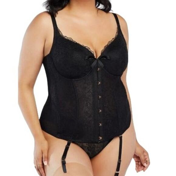 Savage X Fenty Embroidered Lace Corset Black Womens Plus Size 1X - Picture 1 of 10